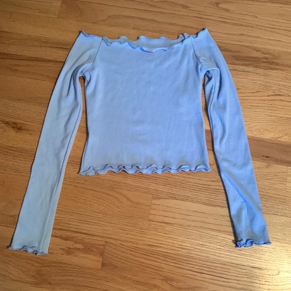 Off-the-Shoulder Lettuce-Edge Long Sleeve